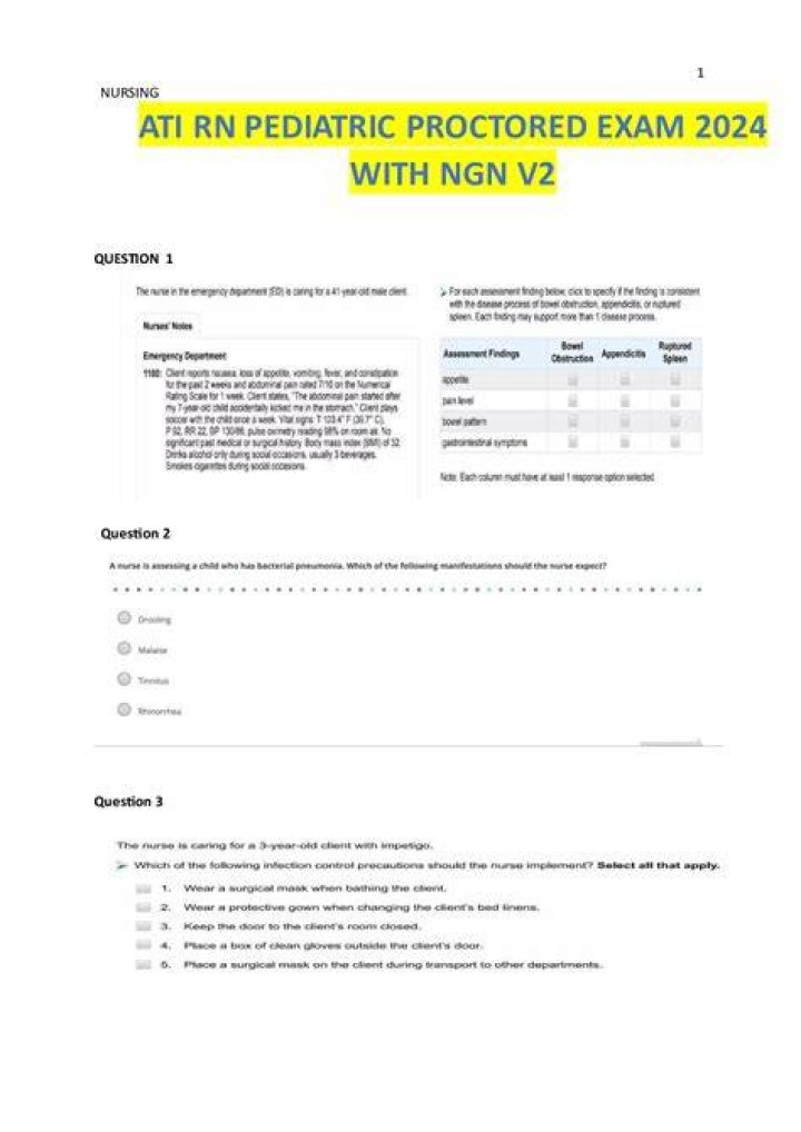 ATI PEDIATRIC Proctored Exam ( New 2020 / 2021 ) ATI PN Nursing Care of