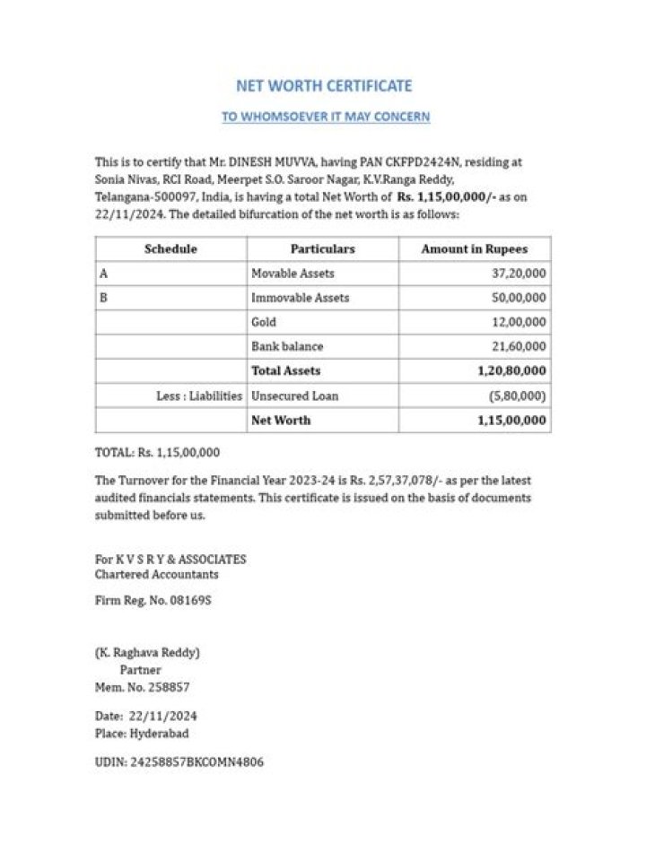 net worth certificate for Canada visa