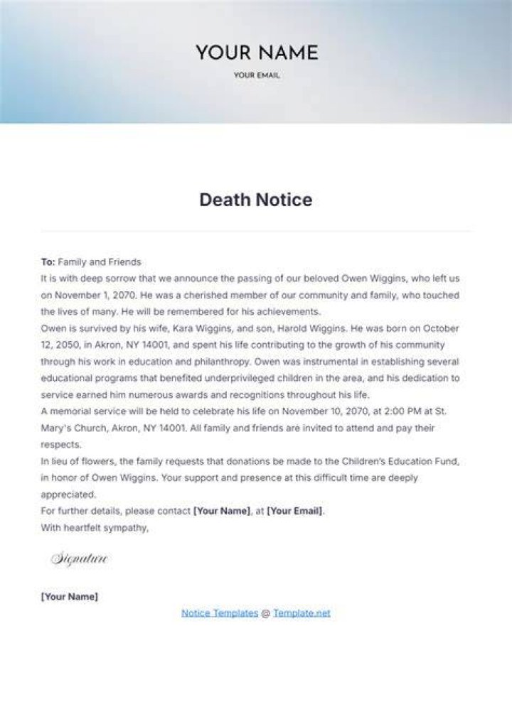 Notice of Death for Leigh Keno Reason for Death