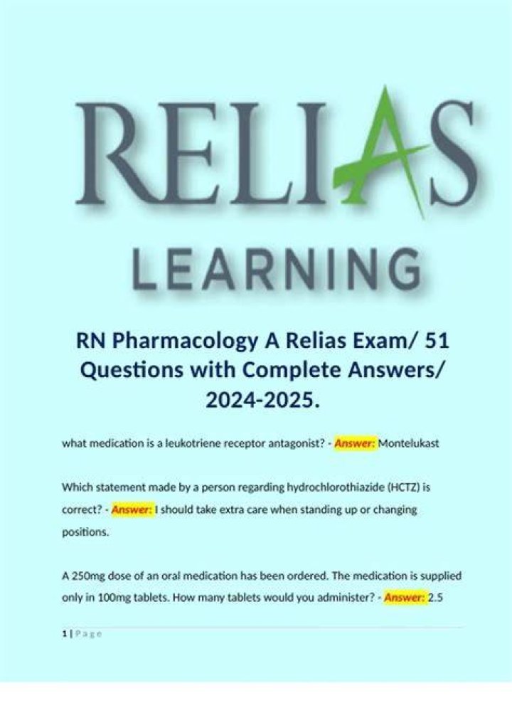 RN Pharmacology A Relias A Solved 100 Correct 2023 by
