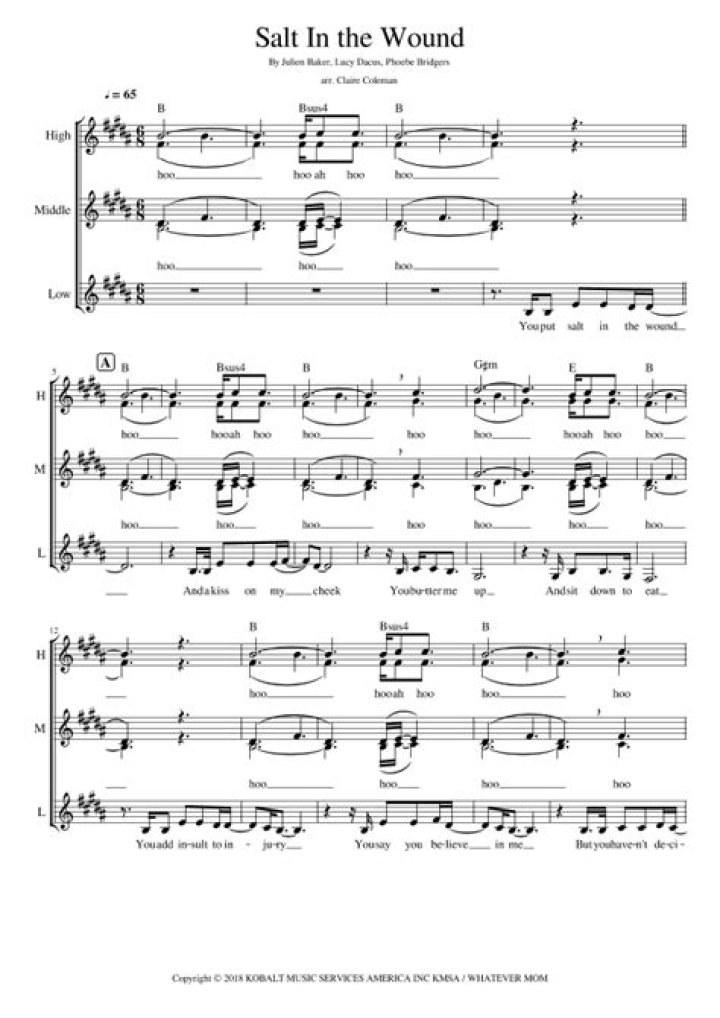 Salt In The Wound (arr. Claire Coleman) Sheet Music Phoebe Bridgers
