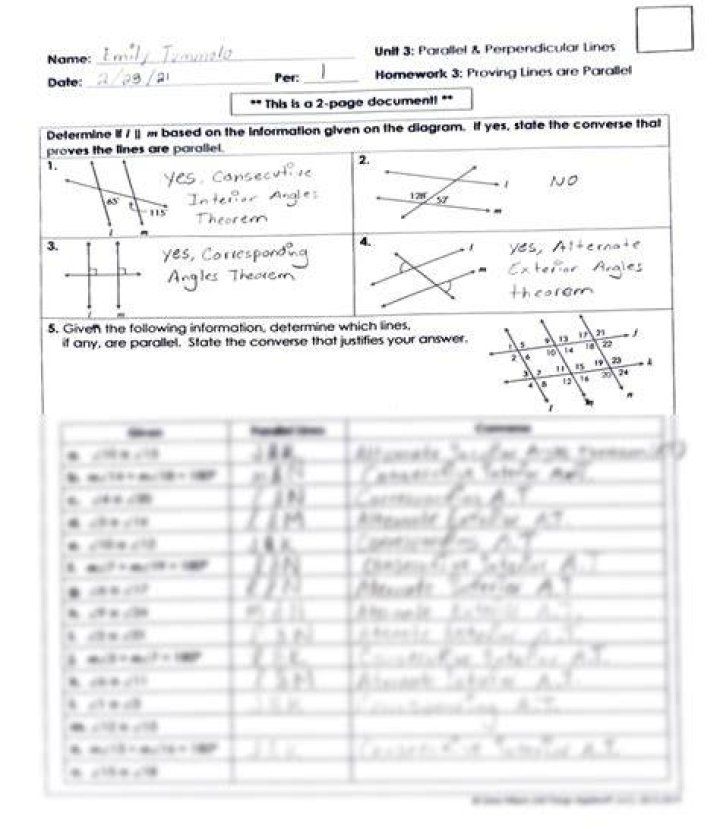SOLUTION Unit 3 Providing Lines are Parallel Worksheet Studypool